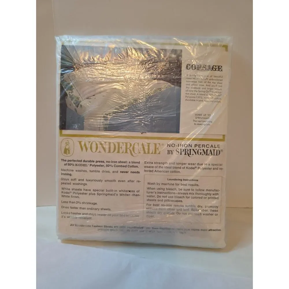 Wondercale Twin Flat No Iron Percale Made In USA Blue Roses Floral